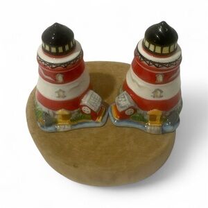 Vintage NAUTICAL Lighthouse Ceramic Salt & Pepper Shakers With Stopper 4”X3.5”